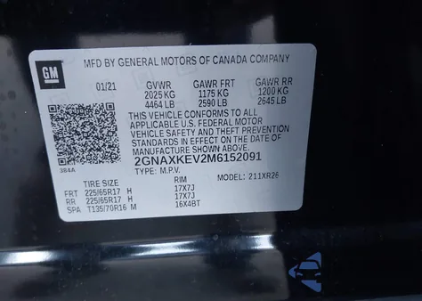 2021 Chevrolet Equinox Fwd Lt z USA, uszkodzony, nr VIN 2GNAXKEV2M6152091